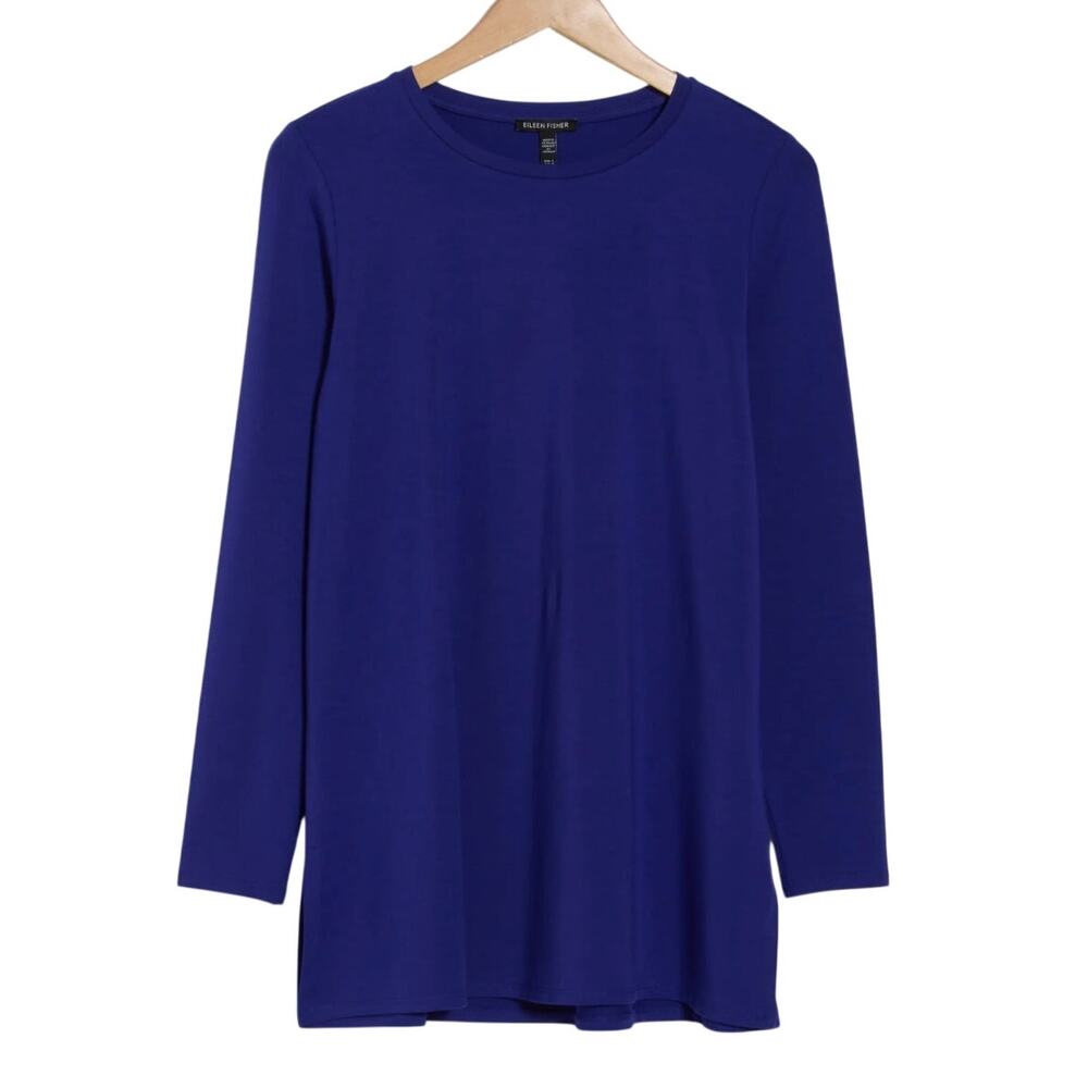 Eileen Fisher Crewneck Long Sleeve Tencel Jersey Tunic Top – Dark Blue – XL - Picture 5 of 7